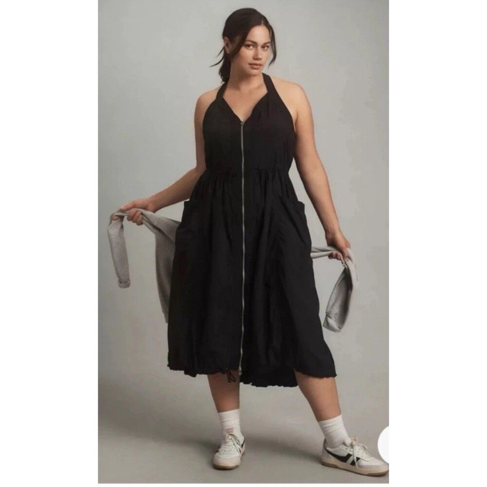 Daily Practice Anthropologie Free Fall Drawstring Midi Dress Black Cargo Size 1X